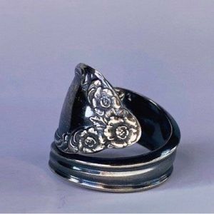 Vintage Spoon Ring Floral Jewelry Silverplate